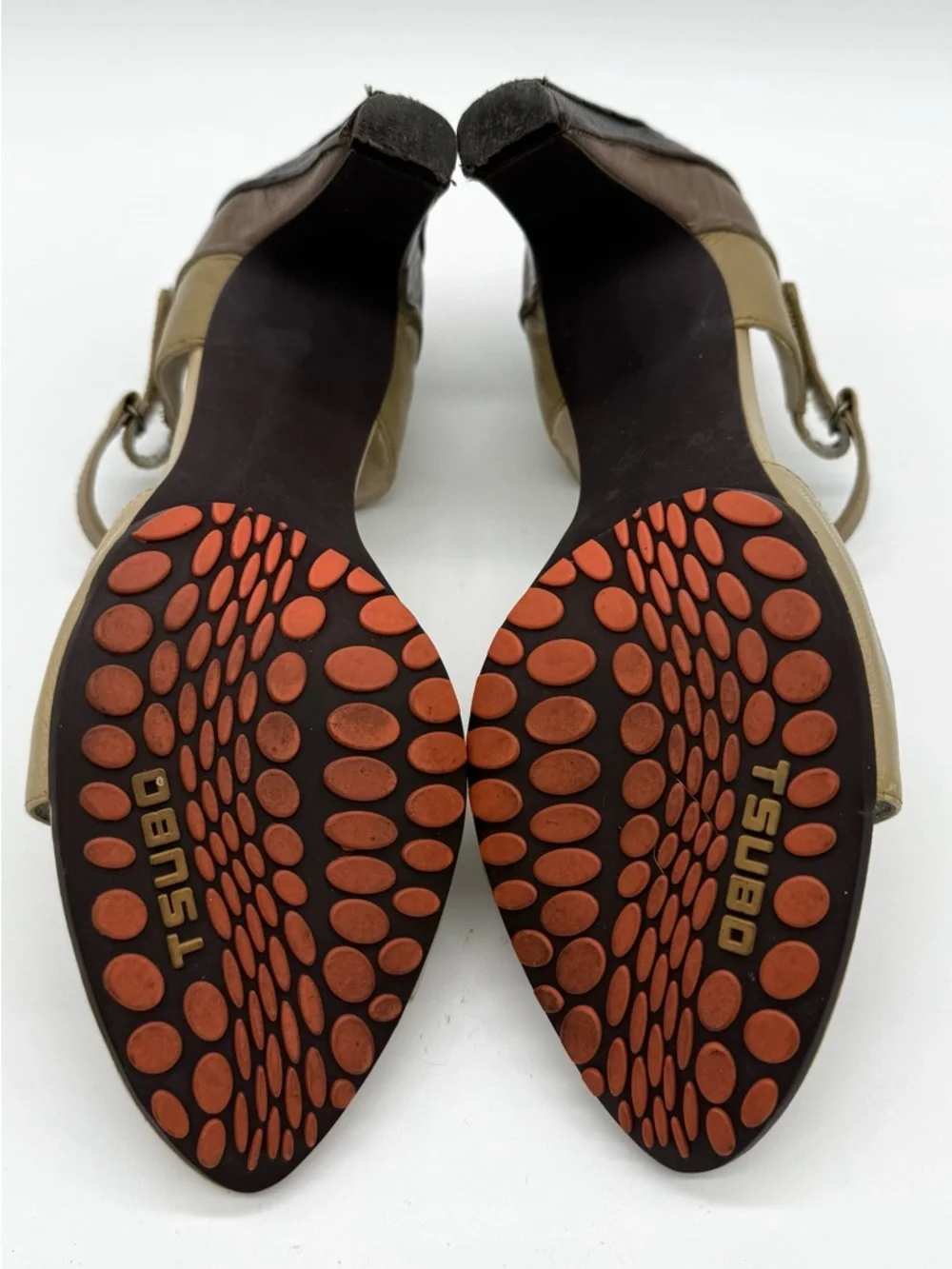 Tsubo SHALA Leather Open Toe Mary Jane Heels Sz 9 brown tan